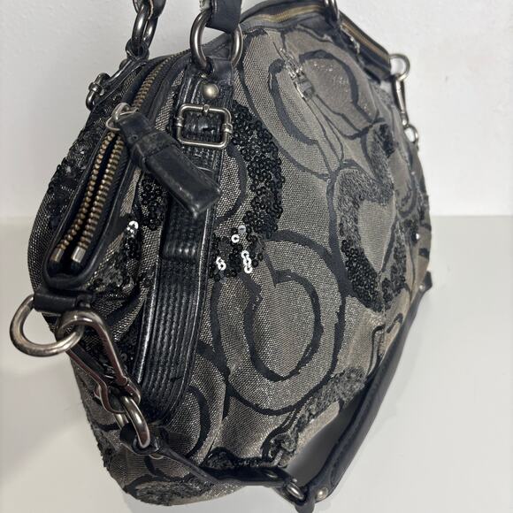Coach Madison Sophia Sequin Op Art Satchel – Black/Gunmetal (Style 18940) - Picture 6 of 9